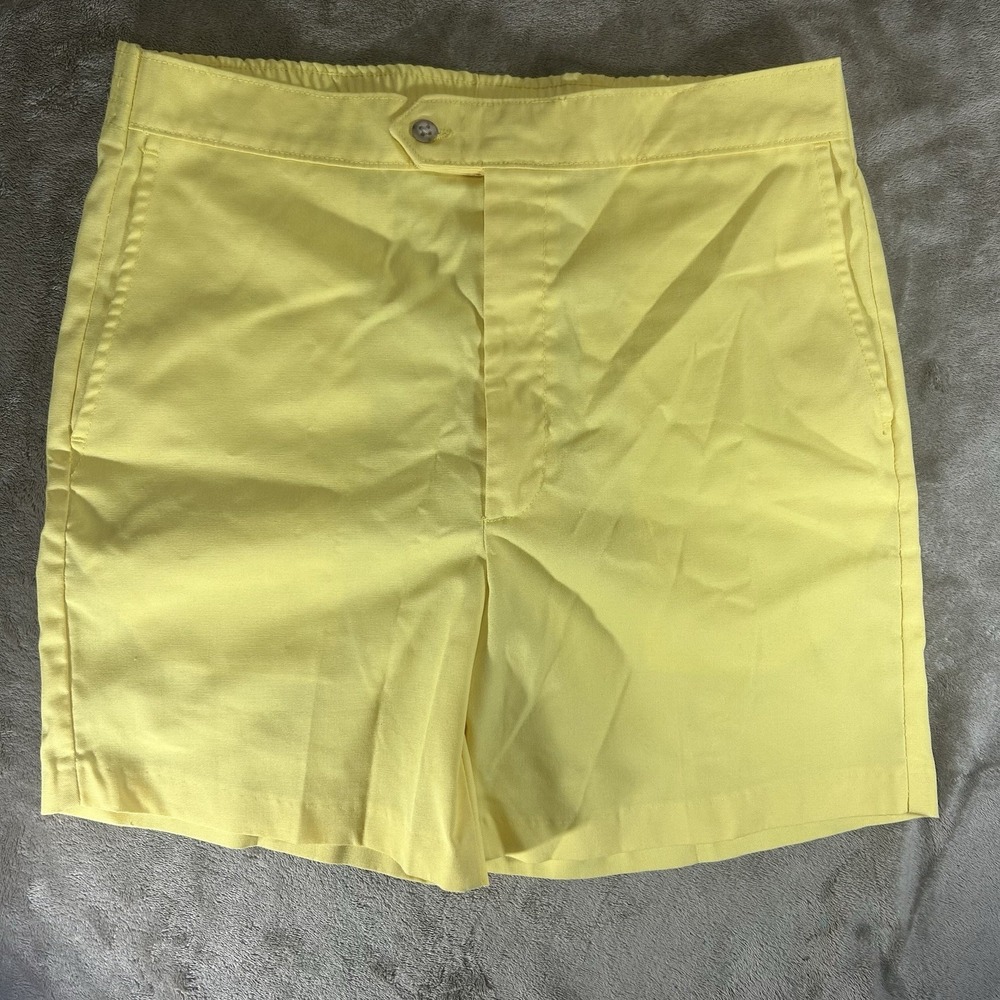 Vintage Farah Yellow Flat Front Shorts Elastic Back Waist Mens Estimated‎ Medium